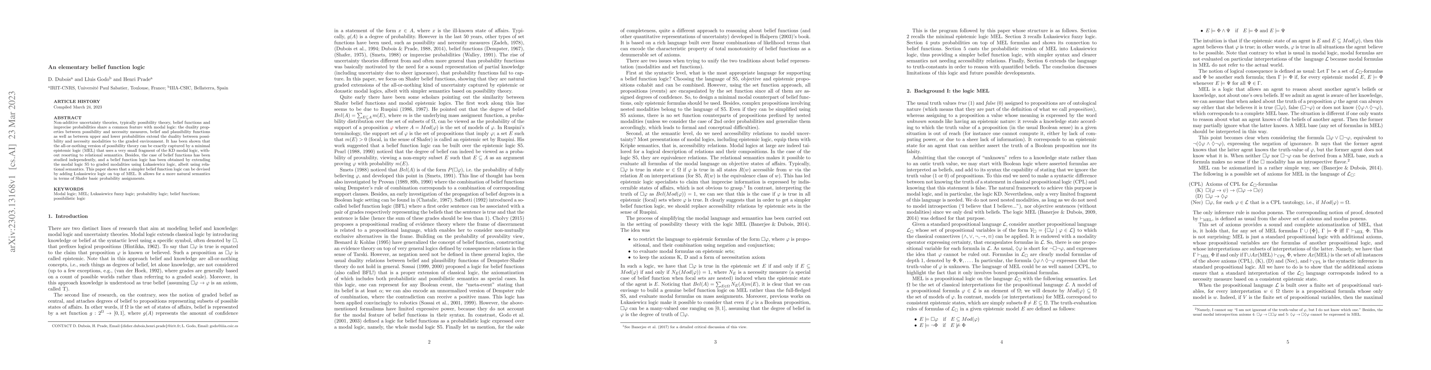 Thumbnail for An elementary belief function logic
