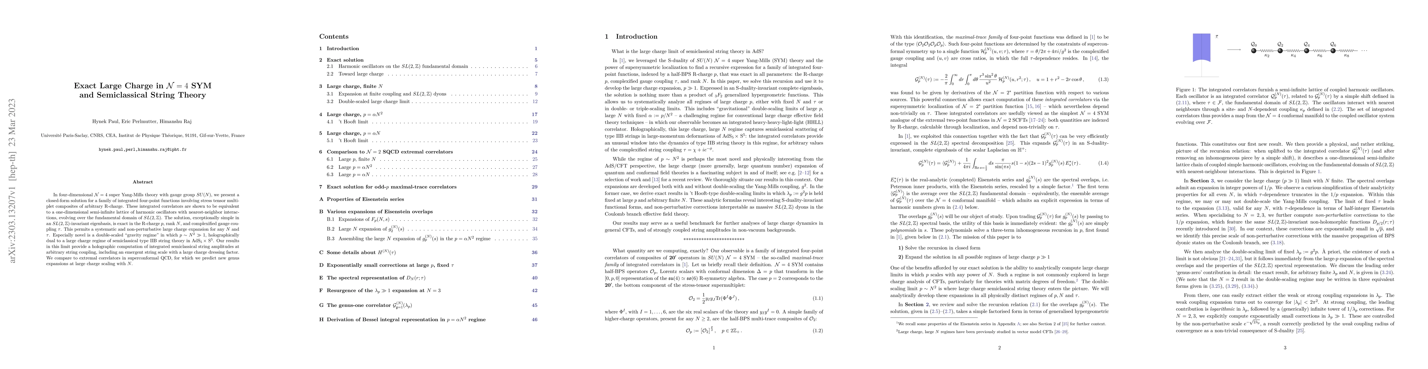 Thumbnail for Exact Large Charge in $\mathcal{N}=4$ SYM and Semiclassical String
  Theory