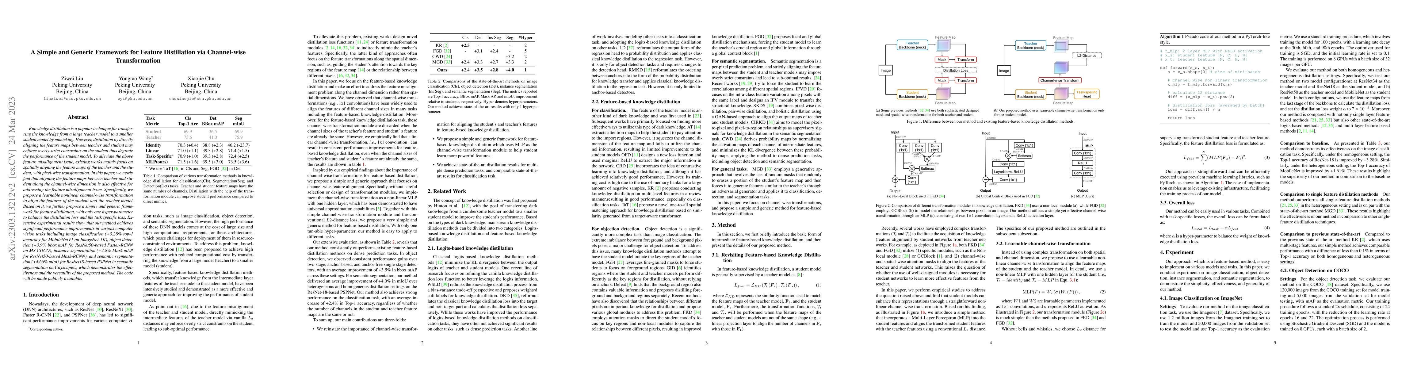 Thumbnail for A Simple and Generic Framework for Feature Distillation via Channel-wise
  Transformation