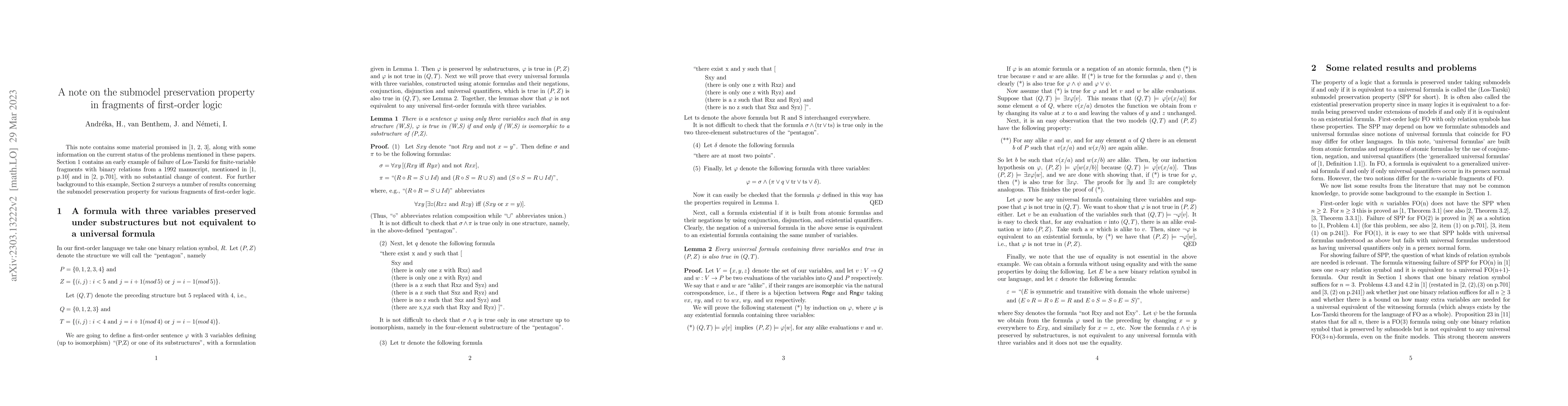 Thumbnail for A note on the submodel preservation property in fragments of first-order
  logic