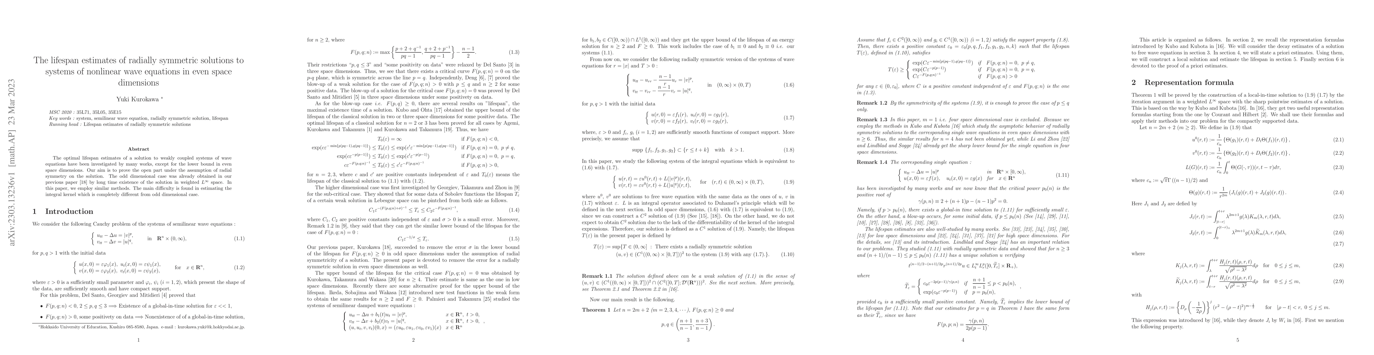 Thumbnail for The lifespan estimates of radially symmetric solutions to systems of
  nonlinear wave equations in even space dimensions