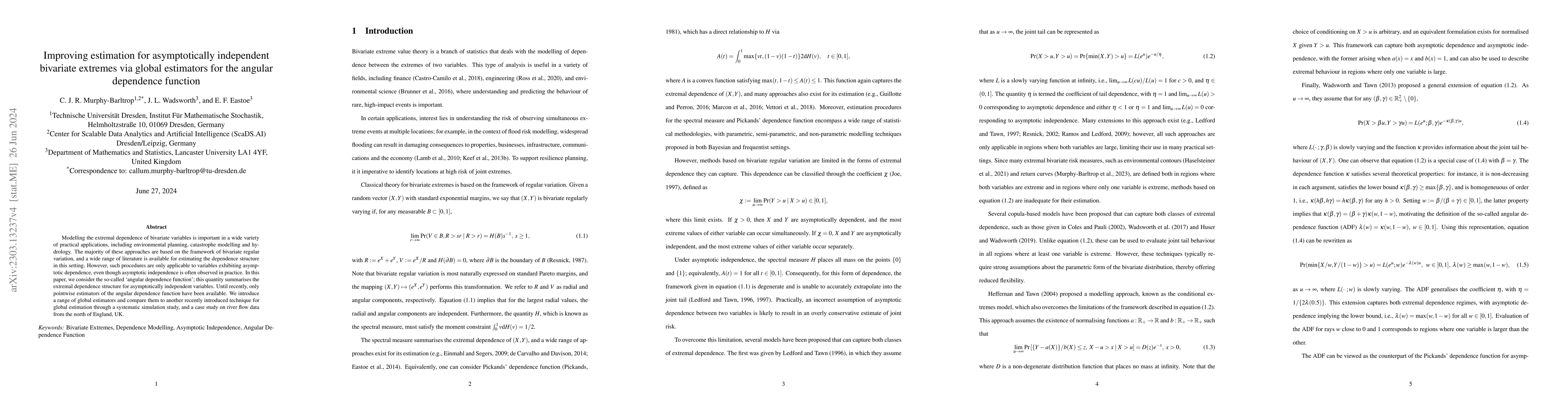 Thumbnail for Improving estimation for asymptotically independent bivariate extremes
  via global estimators for the angular dependence function