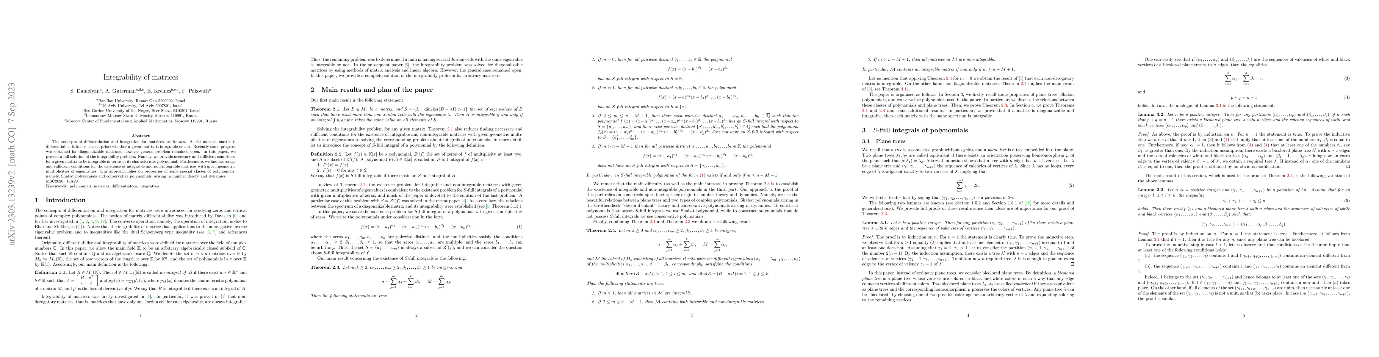 Thumbnail for Integrability of matrices