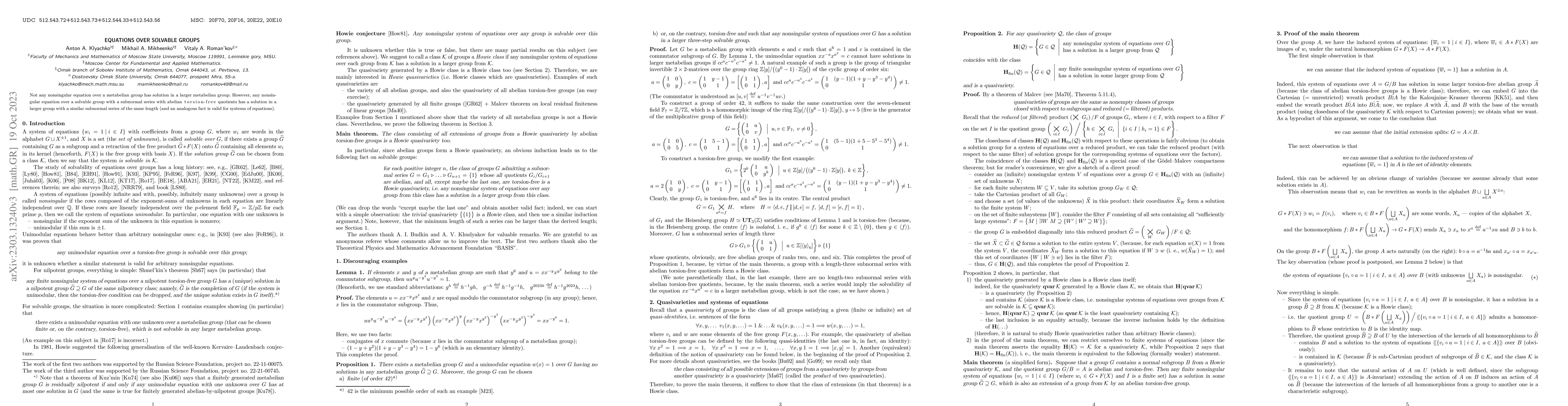 Thumbnail for Equations over solvable groups