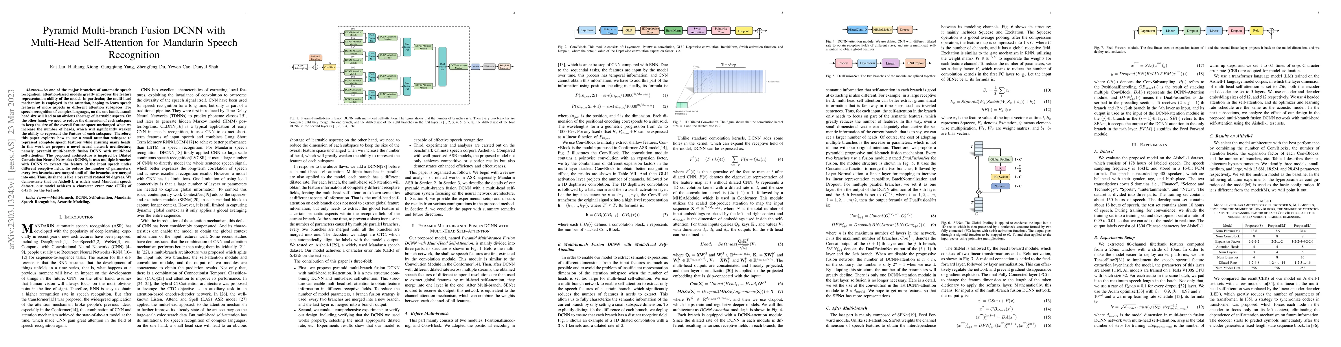 Thumbnail for Pyramid Multi-branch Fusion DCNN with Multi-Head Self-Attention for
  Mandarin Speech Recognition