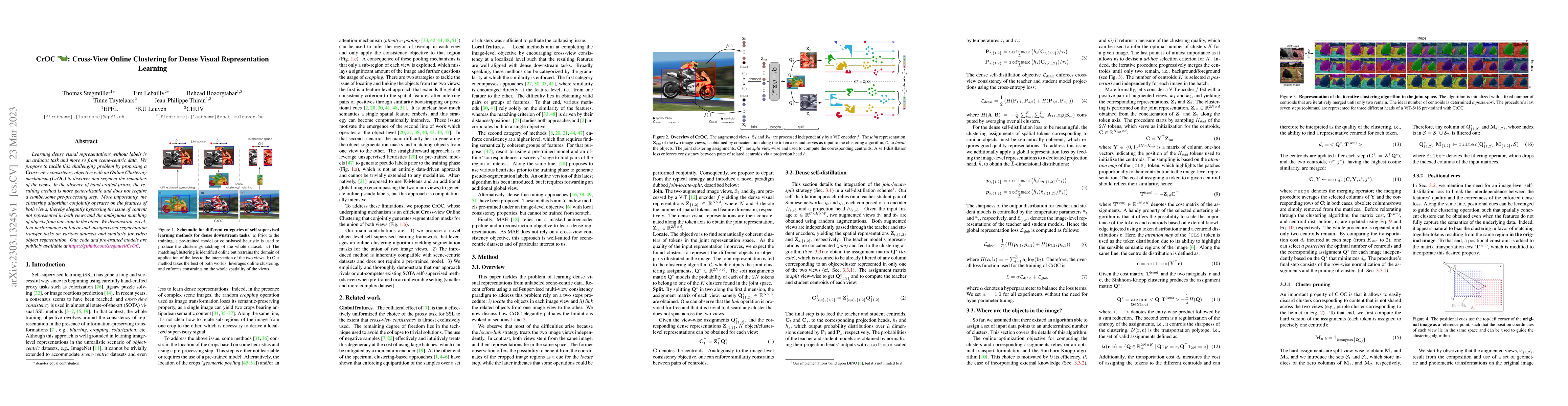 Thumbnail for CrOC: Cross-View Online Clustering for Dense Visual Representation
  Learning