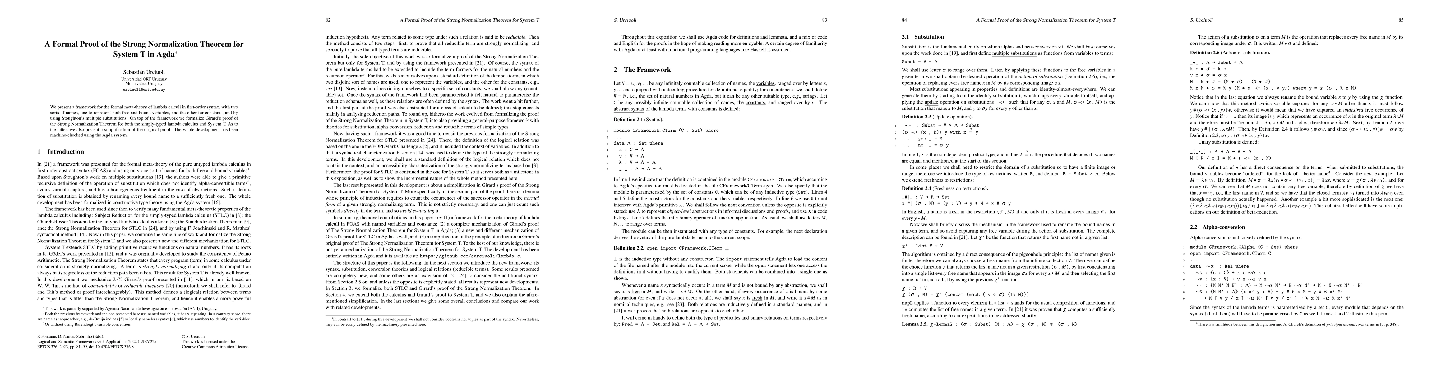 Thumbnail for A Formal Proof of the Strong Normalization Theorem for System T in Agda