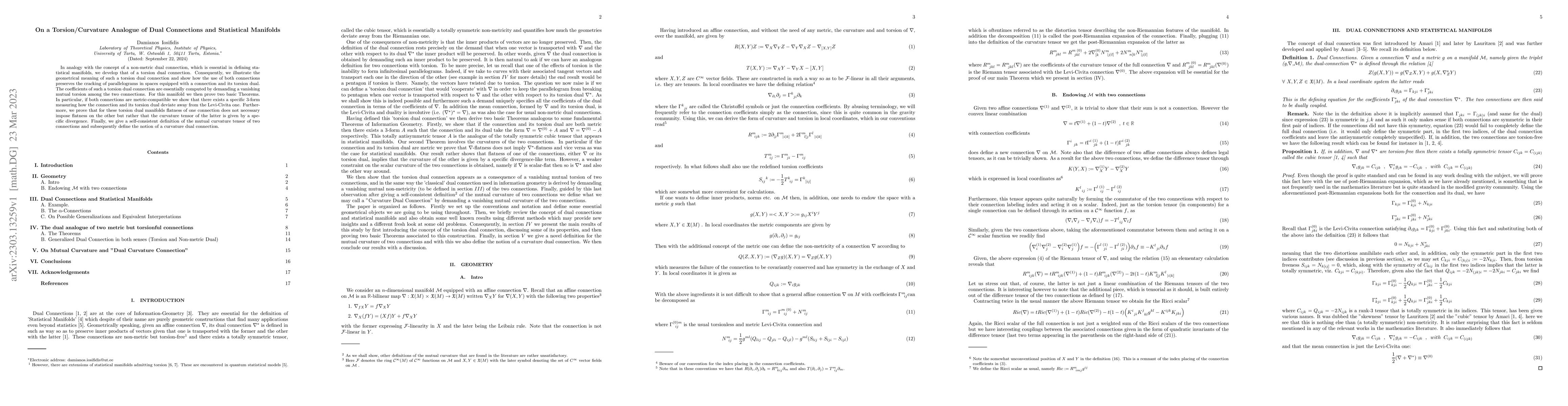 Thumbnail for On a Torsion/Curvature Analogue of Dual Connections and Statistical
  Manifolds