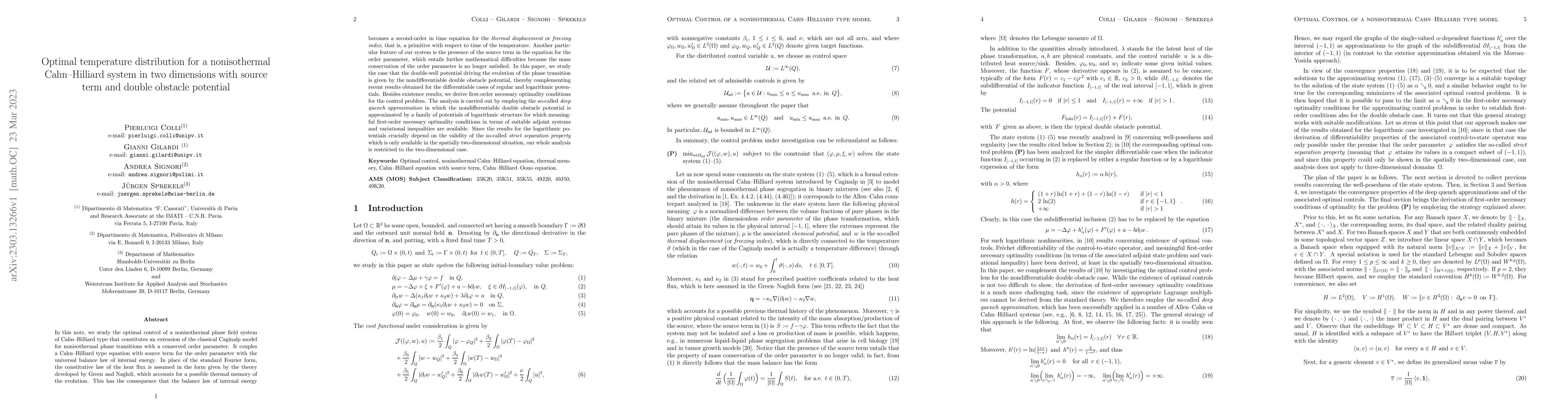 Thumbnail for Optimal temperature distribution for a nonisothermal Cahn-Hilliard
  system in two dimensions with source term and double obstacle potential