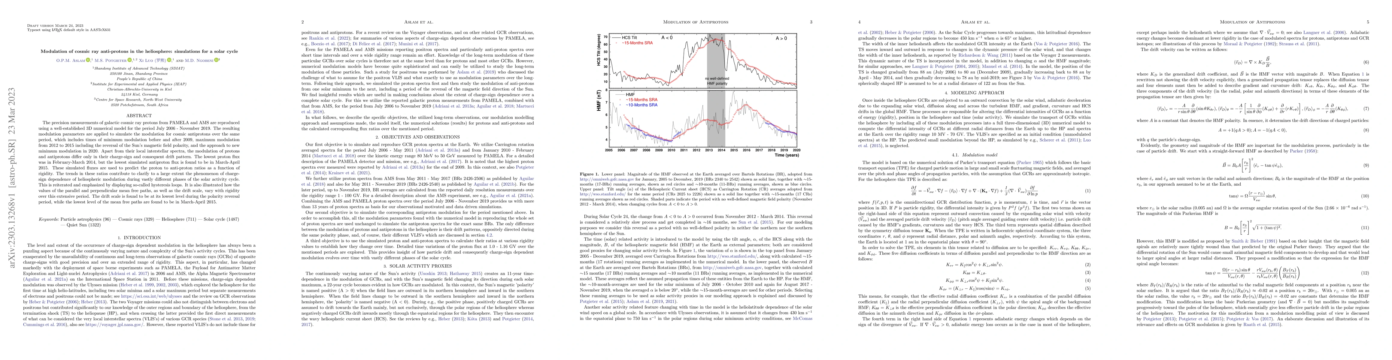 Thumbnail for Modulation of cosmic ray anti-protons in the heliosphere: simulations
  for a solar cycle