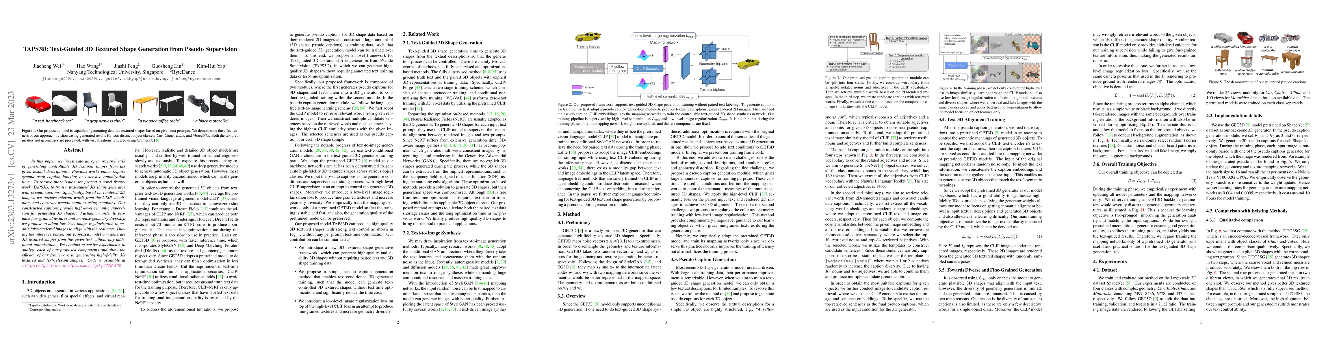 Thumbnail for TAPS3D: Text-Guided 3D Textured Shape Generation from Pseudo Supervision