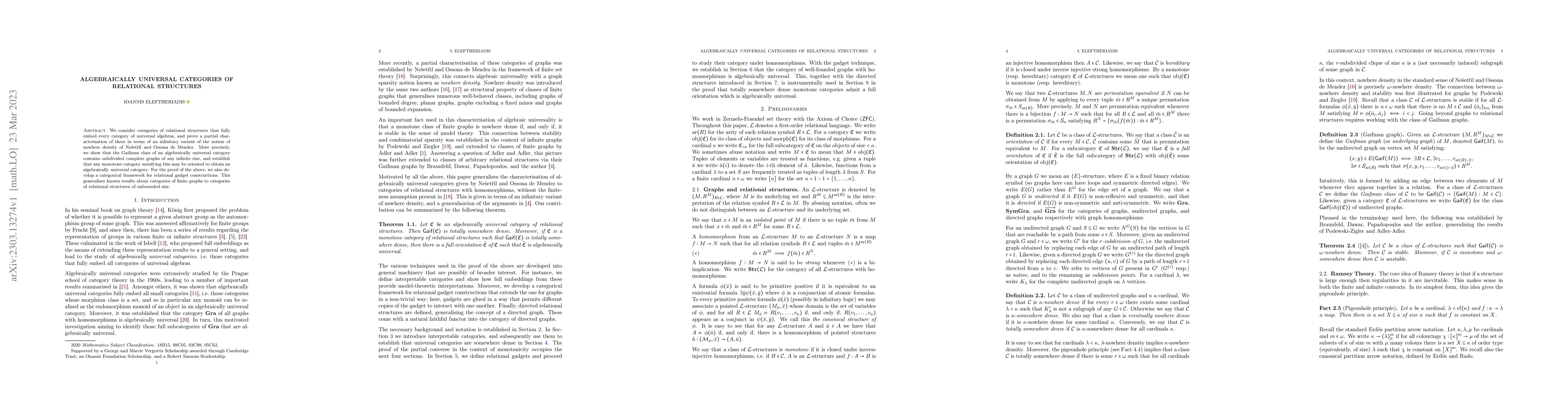 Thumbnail for Algebraically universal categories of relational structures