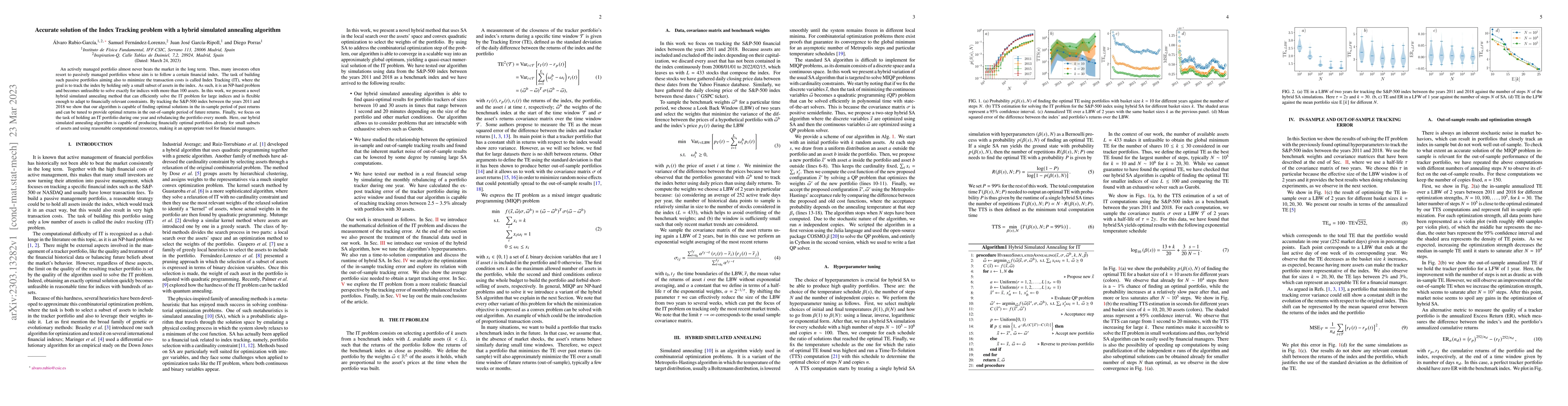 Thumbnail for Accurate solution of the Index Tracking problem with a hybrid simulated
  annealing algorithm