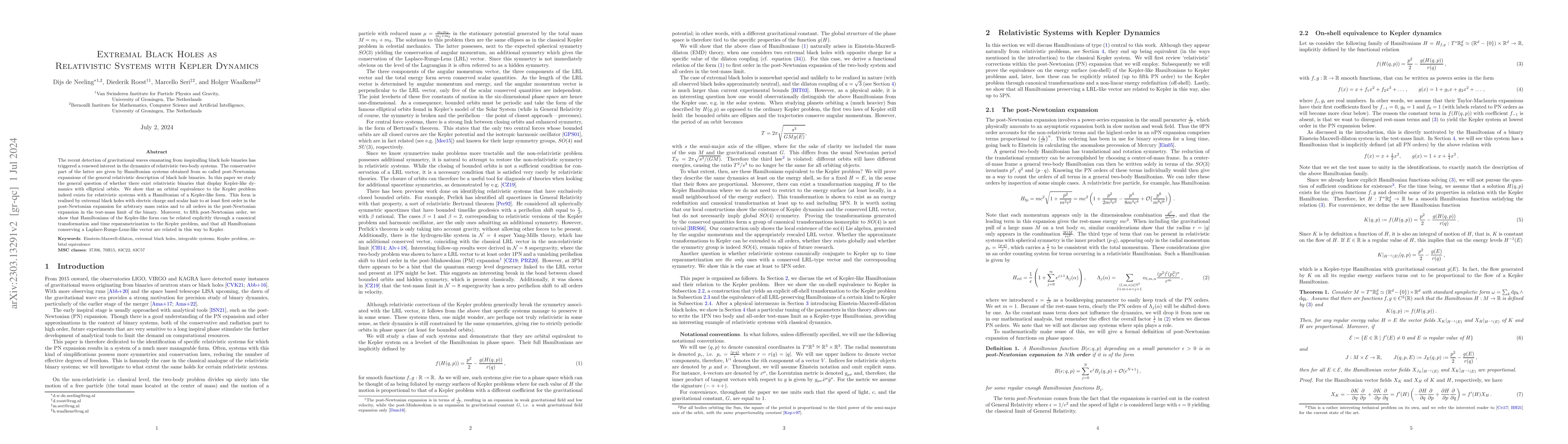 Thumbnail for Extremal Black Holes as Relativistic Systems with Kepler Dynamics