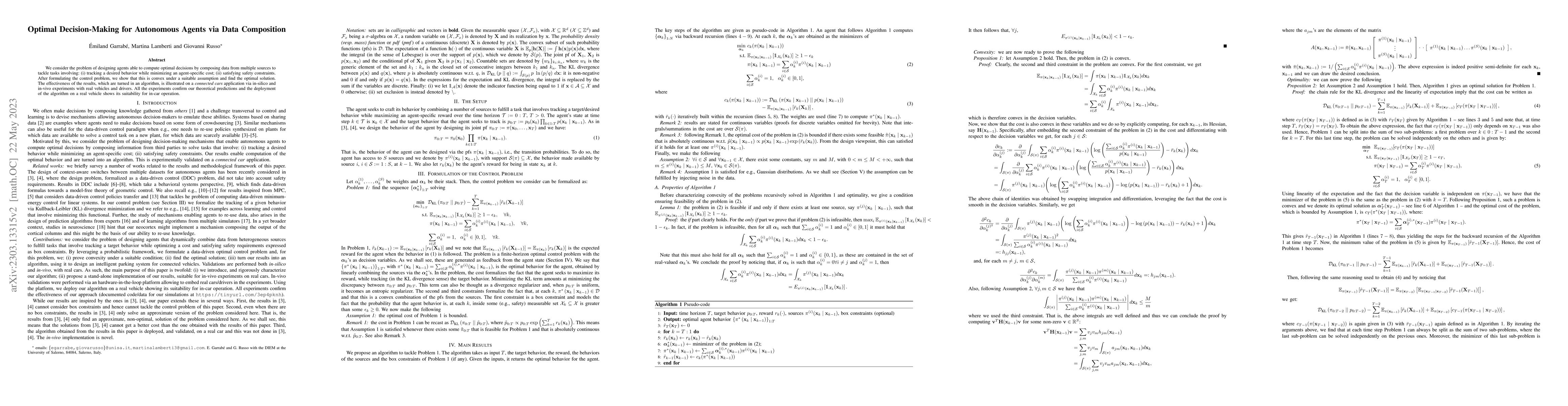 Thumbnail for Optimal Decision-Making for Autonomous Agents via Data Composition
