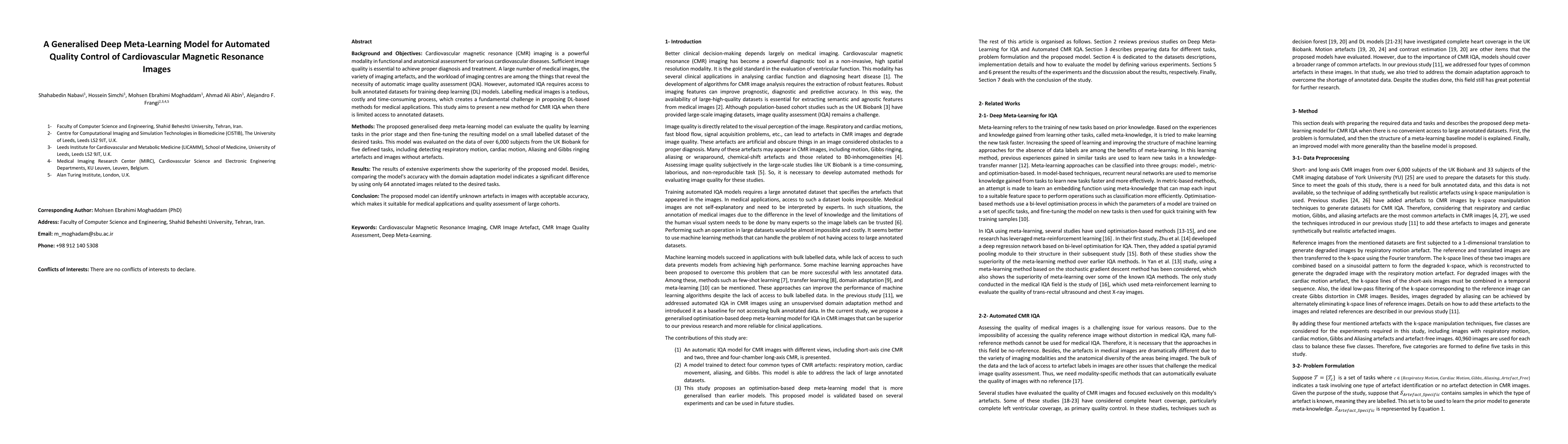 Thumbnail for A Generalised Deep Meta-Learning Model for Automated Quality Control of
  Cardiovascular Magnetic Resonance Images