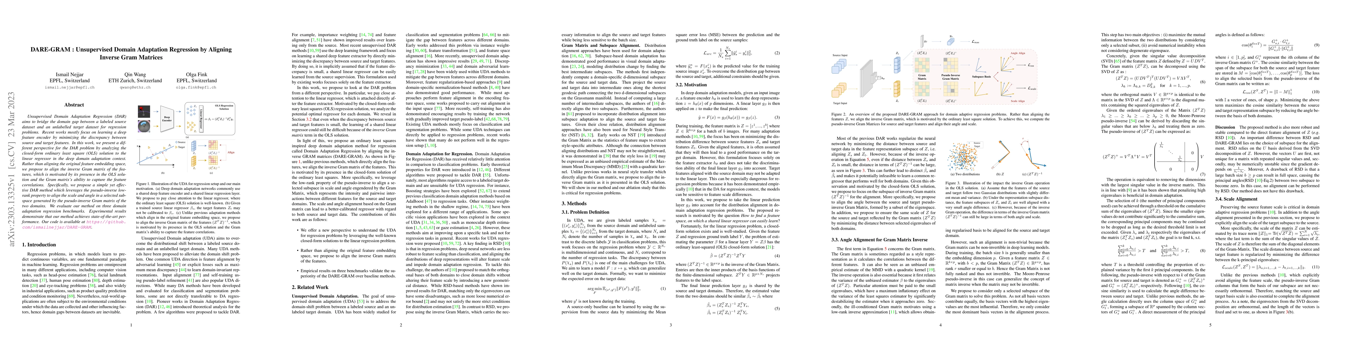 Thumbnail for DARE-GRAM : Unsupervised Domain Adaptation Regression by Aligning
  Inverse Gram Matrices