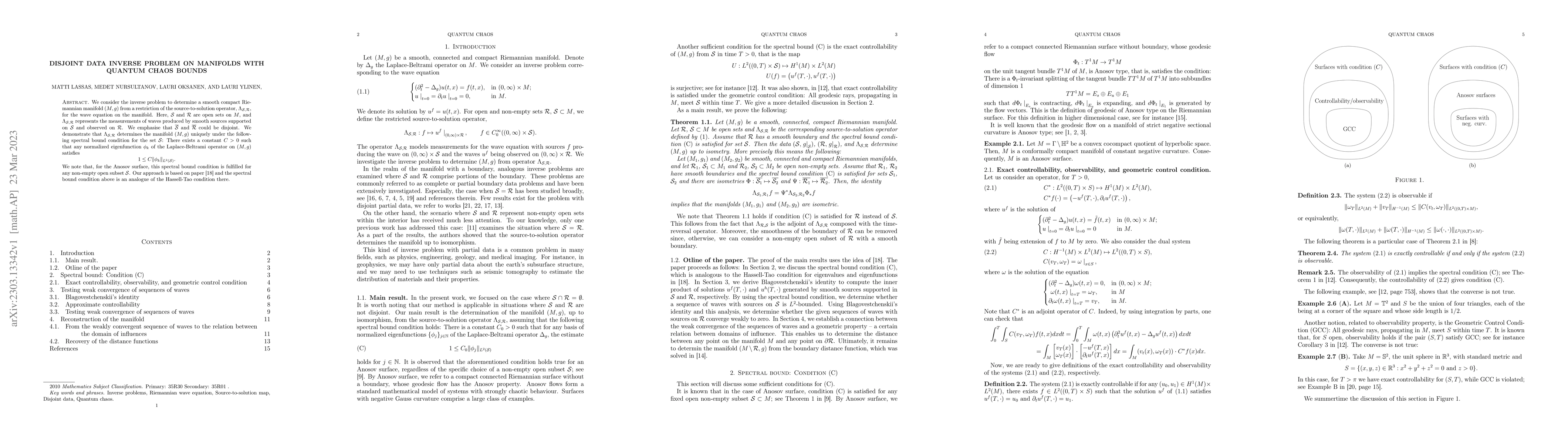 Thumbnail for Disjoint data inverse problem on manifolds with quantum chaos bounds