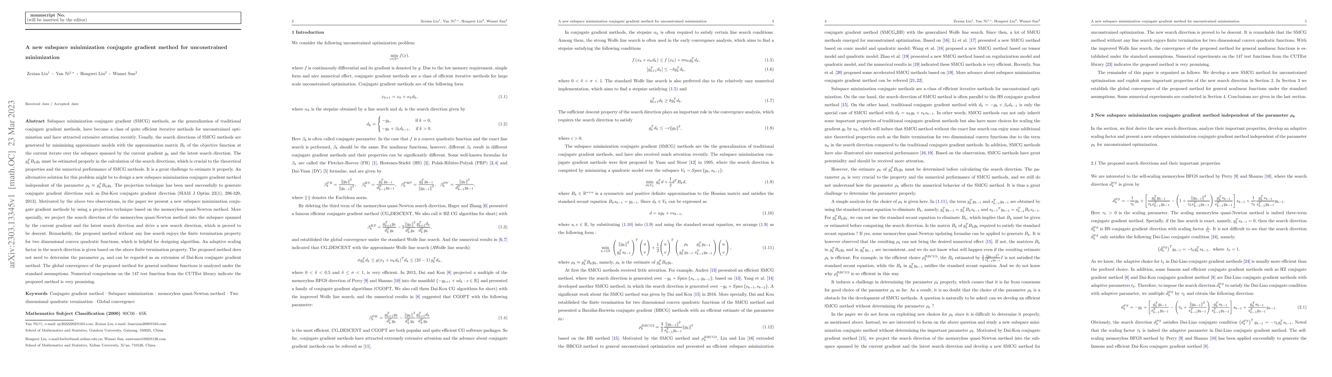 Thumbnail for A new subspace minimization conjugate gradient method for unconstrained
  minimization