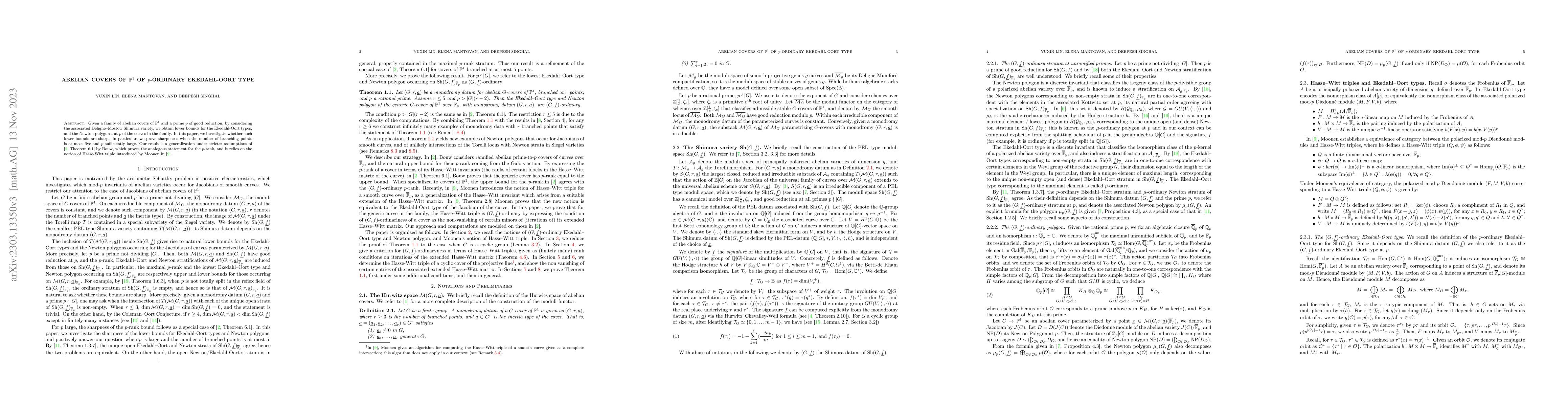 Thumbnail for Abelian covers of $\mathbb{P}^1$ of $p$-ordinary Ekedahl-Oort type