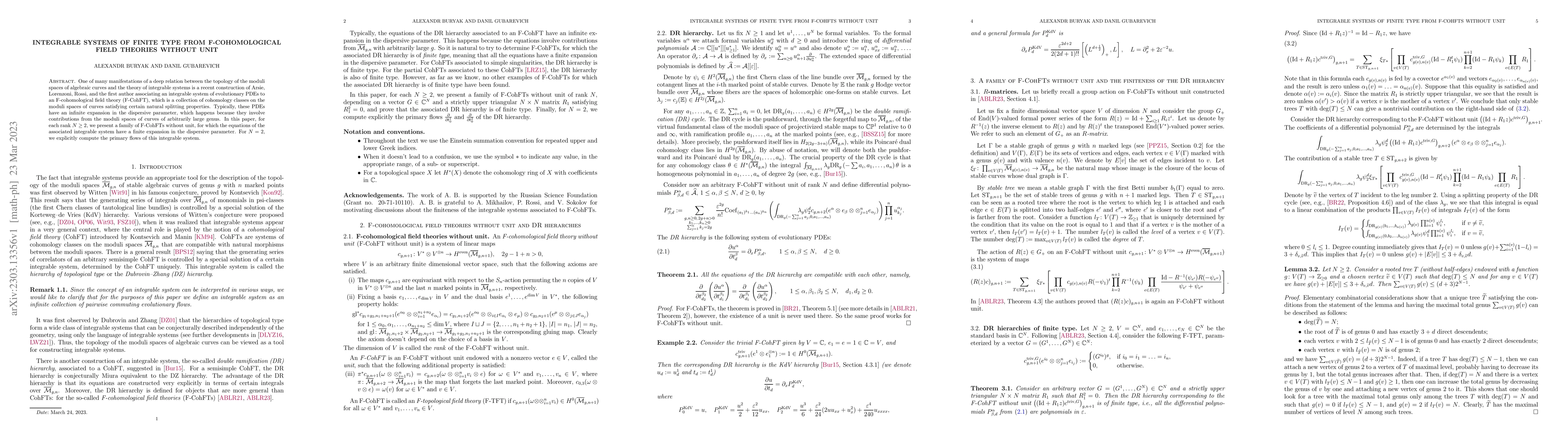 Thumbnail for Integrable systems of finite type from F-cohomological field theories
  without unit