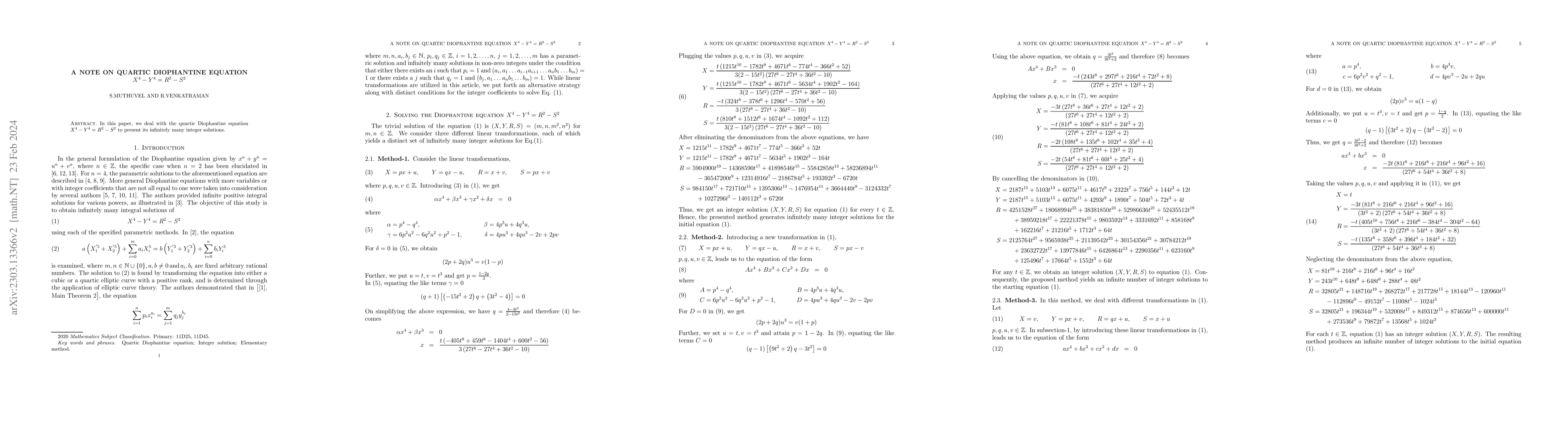 Thumbnail for A Note on Quartic Diophantine equation $X^4-Y^4=R^2-S^2$