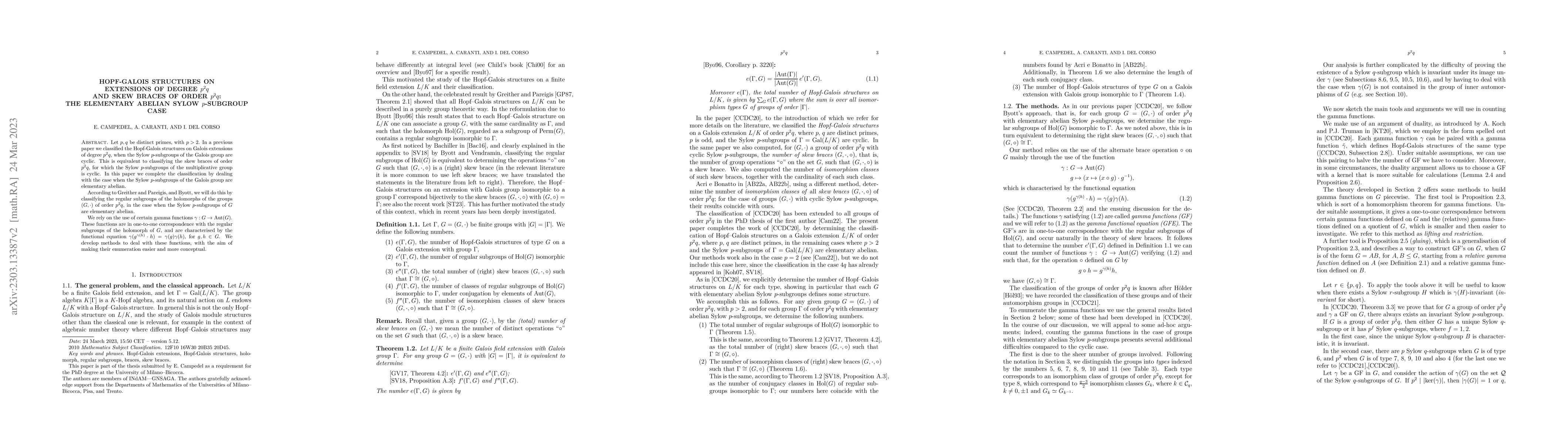 Thumbnail for Hopf-Galois structures on extensions of degree $p^{2} q$ and skew braces
  of order $p^{2} q$: the elementary abelian Sylow $p$-subgroup case