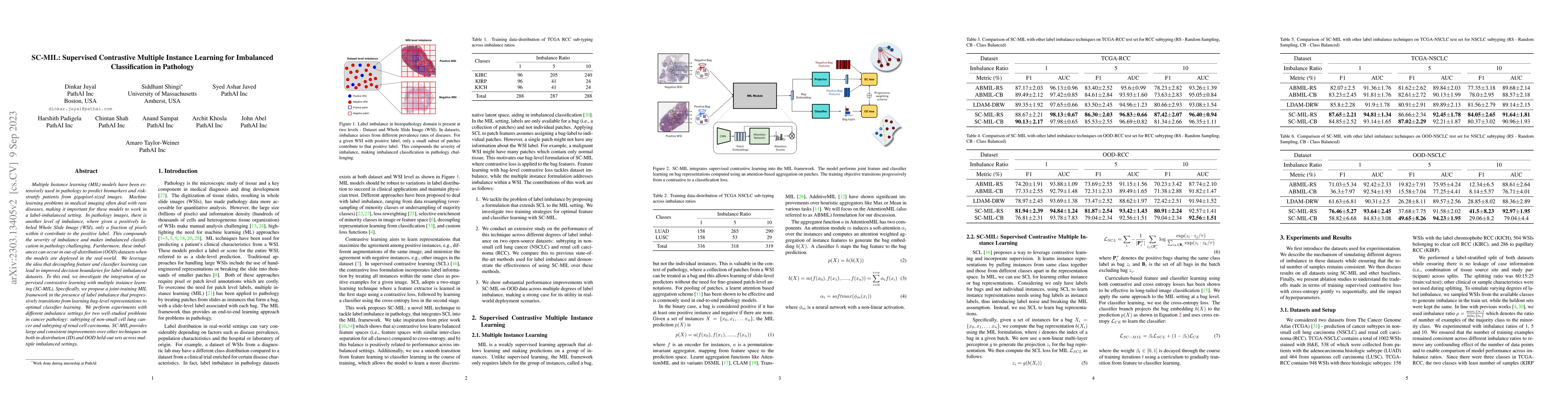 Thumbnail for SC-MIL: Supervised Contrastive Multiple Instance Learning for Imbalanced
  Classification in Pathology