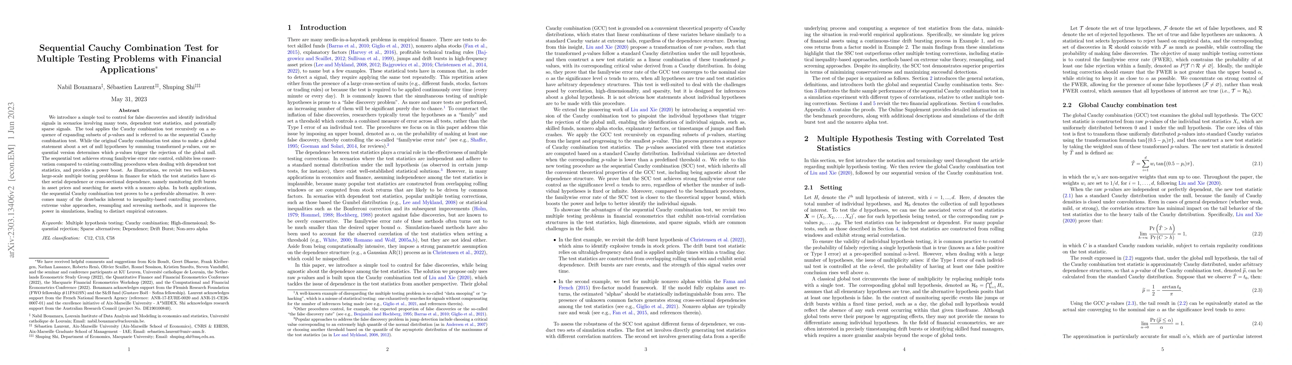 Thumbnail for Sequential Cauchy Combination Test for Multiple Testing Problems with
  Financial Applications