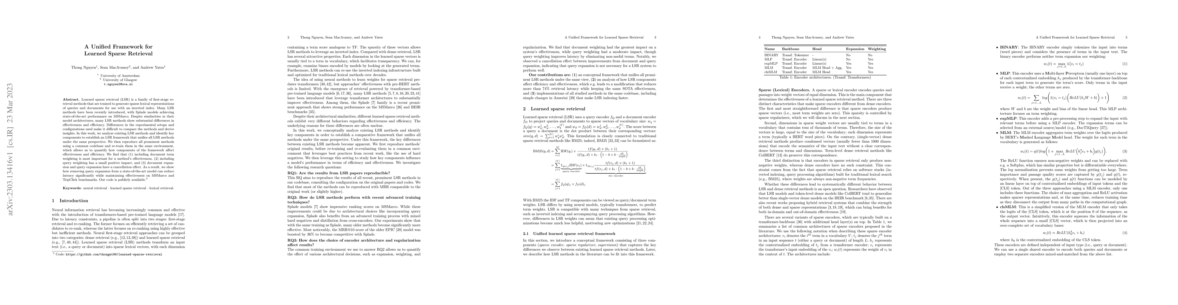 Thumbnail for A Unified Framework for Learned Sparse Retrieval