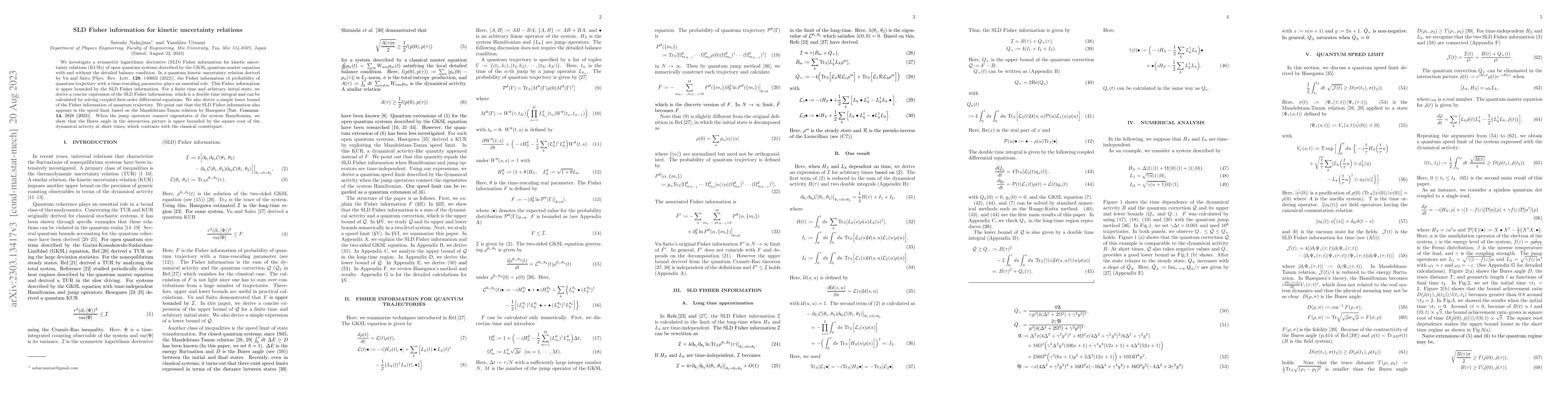 Thumbnail for SLD Fisher information for kinetic uncertainty relations