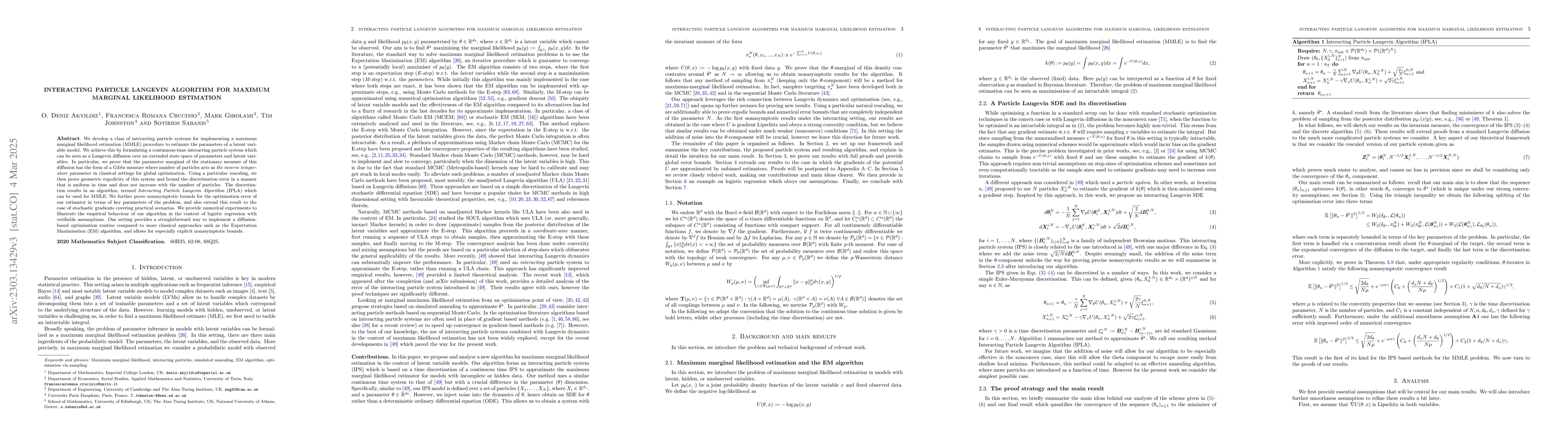 Thumbnail for Interacting Particle Langevin Algorithm for Maximum Marginal Likelihood
  Estimation