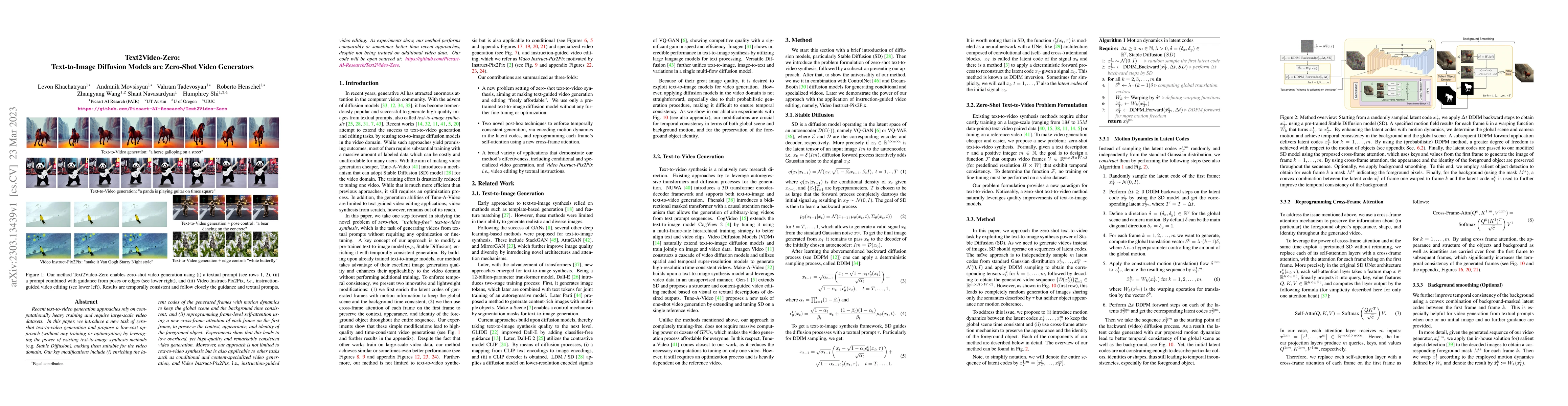 Thumbnail for Text2Video-Zero: Text-to-Image Diffusion Models are Zero-Shot Video
  Generators