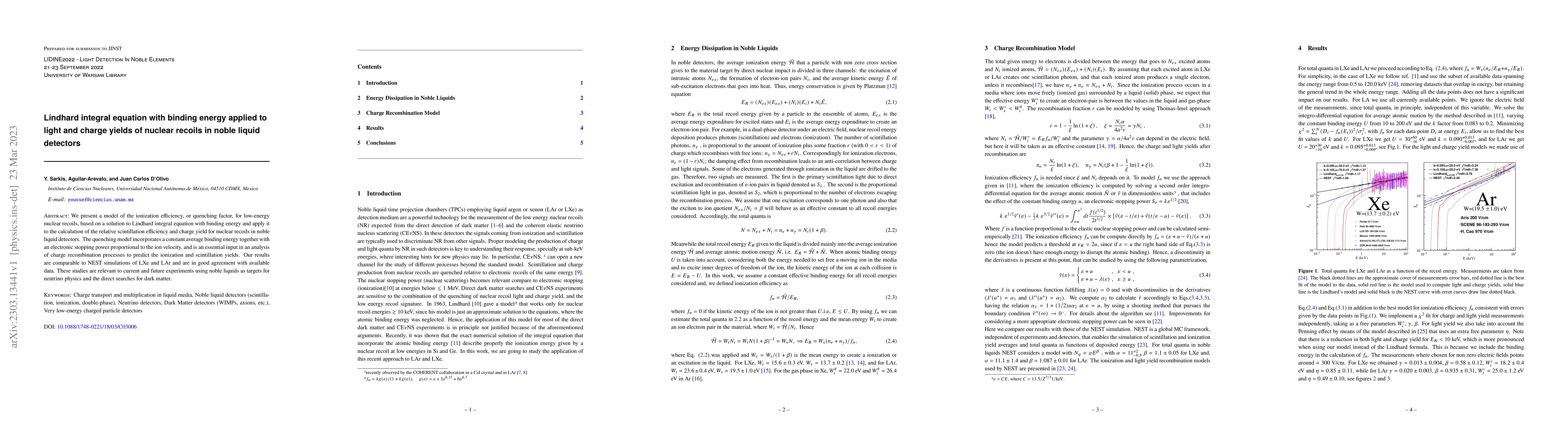 Thumbnail for Lindhard integral equation with binding energy applied to light and
  charge yields of nuclear recoils in noble liquid detectors