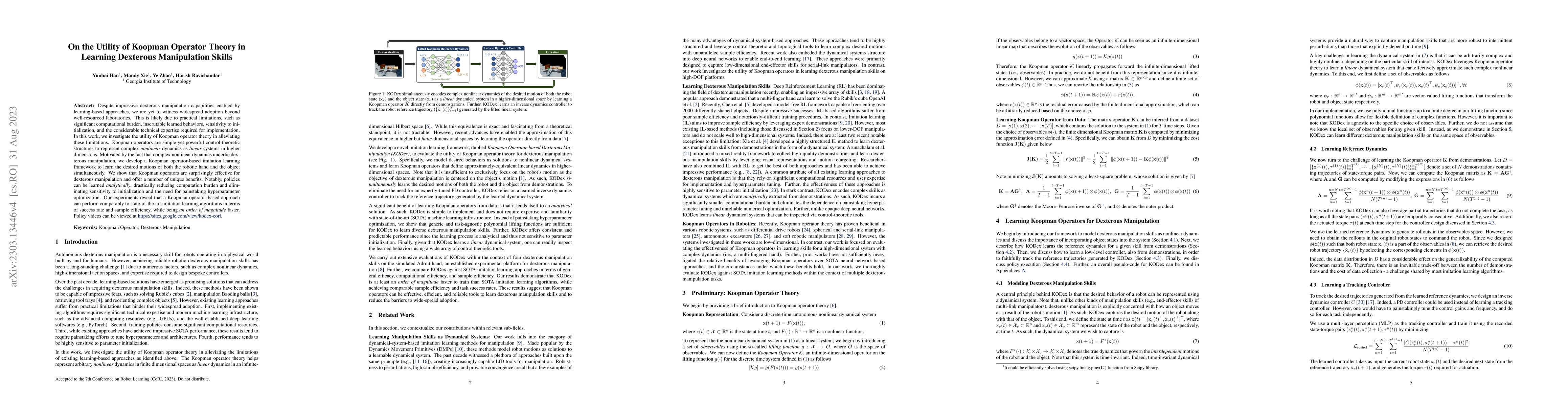 Thumbnail for On the Utility of Koopman Operator Theory in Learning Dexterous
  Manipulation Skills