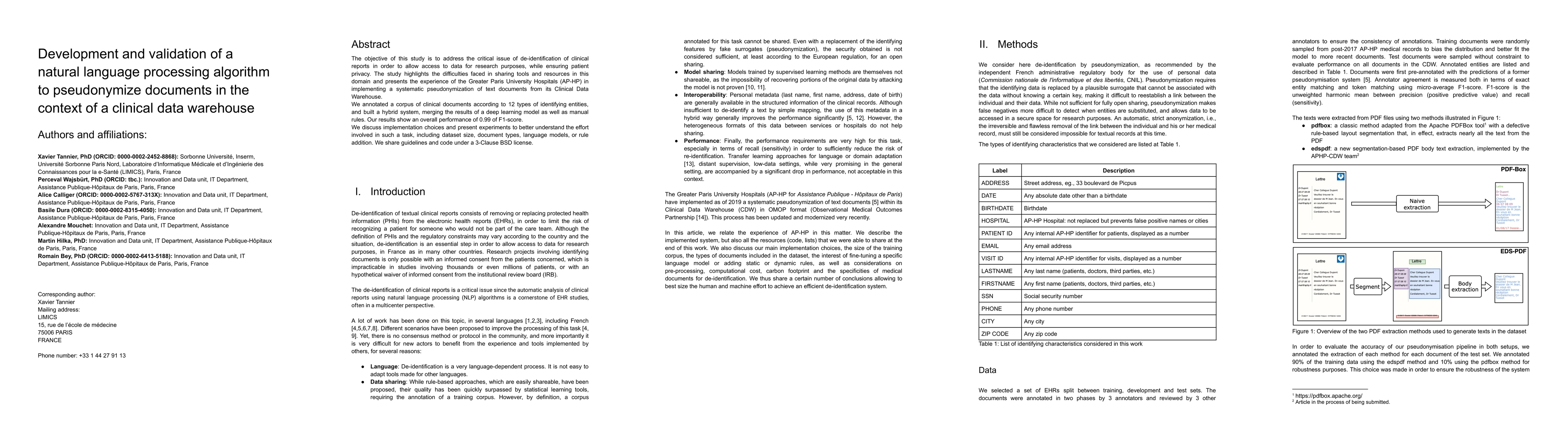 Thumbnail for Development and validation of a natural language processing algorithm to
  pseudonymize documents in the context of a clinical data warehouse
