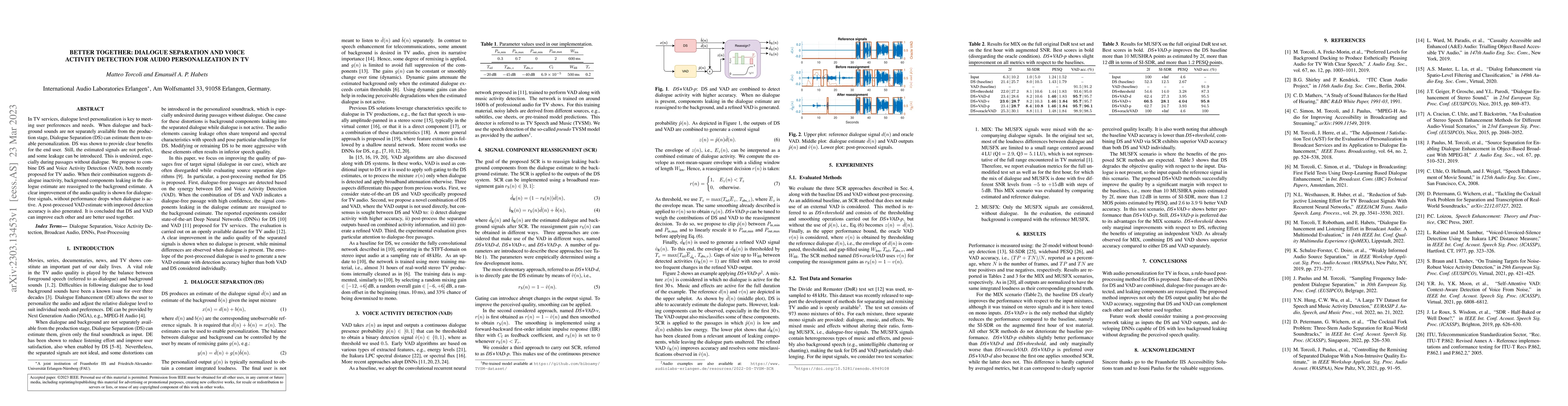 Thumbnail for Better Together: Dialogue Separation and Voice Activity Detection for
  Audio Personalization in TV