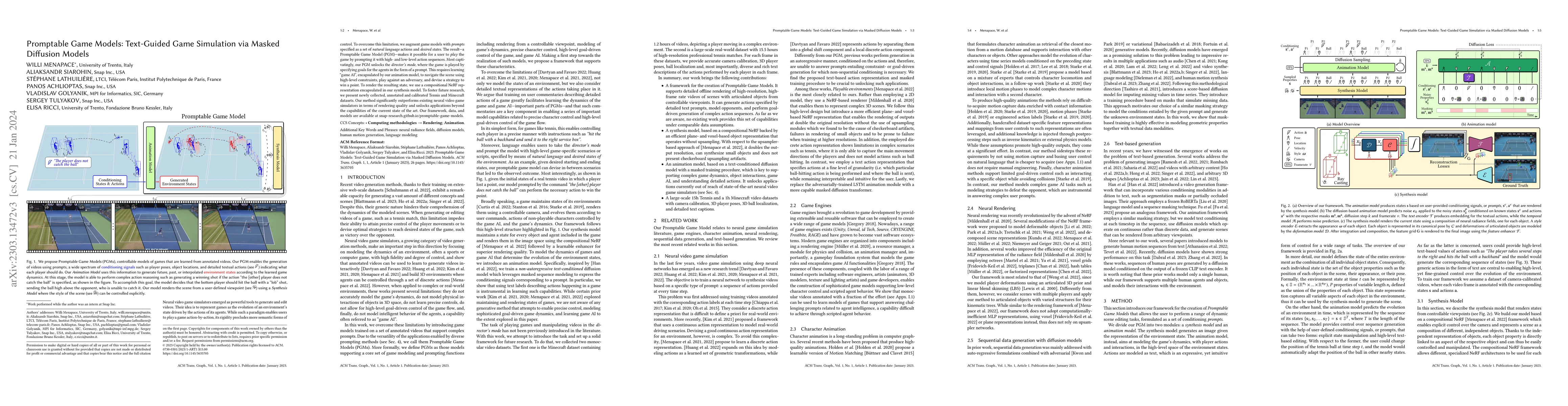 Thumbnail for Promptable Game Models: Text-Guided Game Simulation via Masked Diffusion
  Models