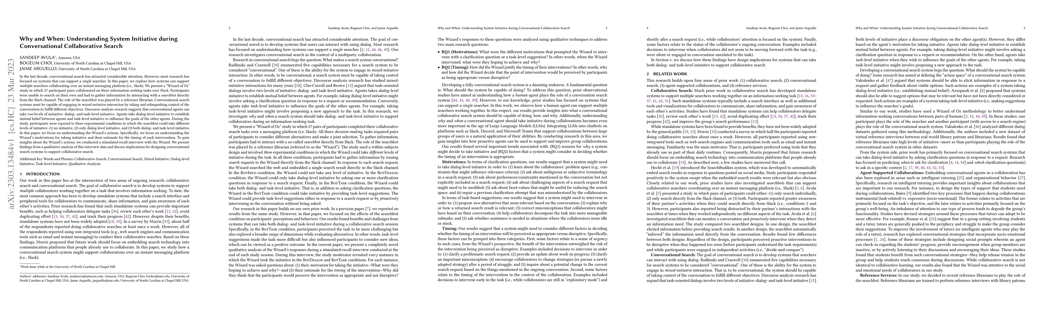 Thumbnail for Why and When: Understanding System Initiative during Conversational
  Collaborative Search