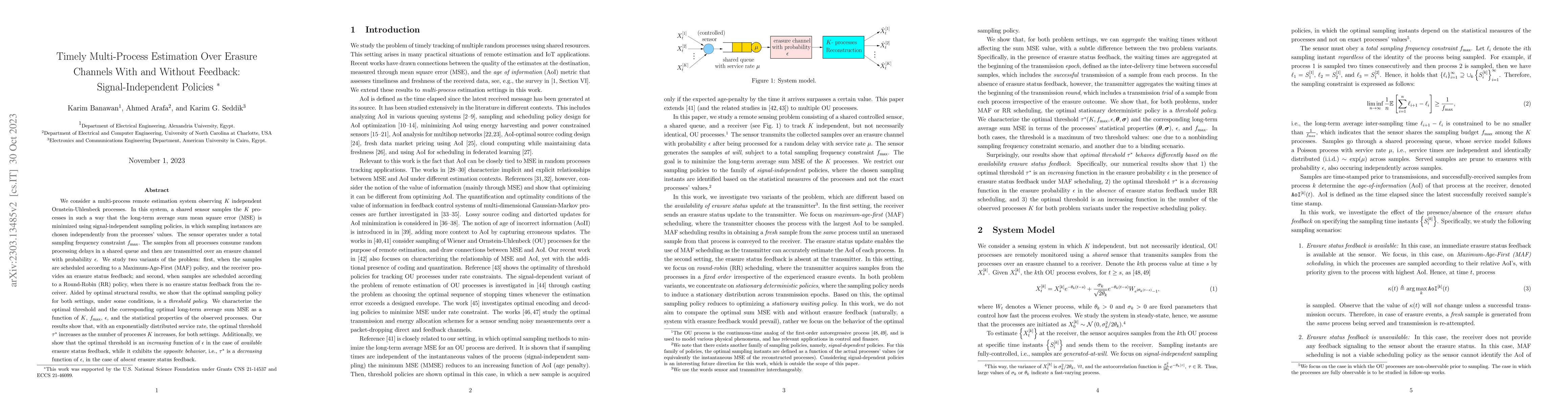 Thumbnail for Timely Multi-Process Estimation Over Erasure Channels With and Without
  Feedback: Signal-Independent Policies