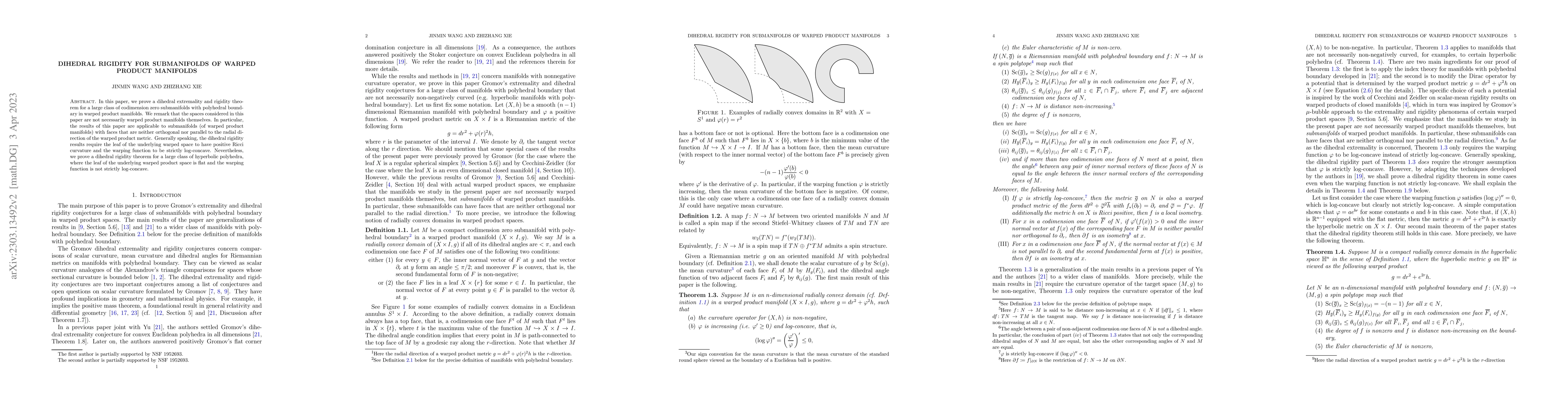 Thumbnail for Dihedral rigidity for submanifolds of warped product manifolds