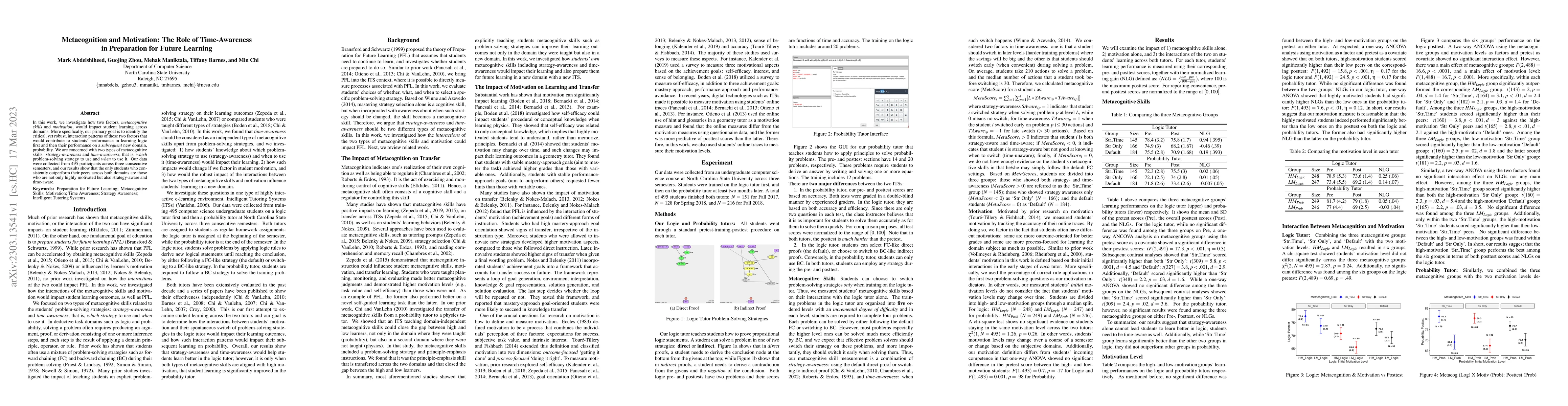 Thumbnail for Metacognition and Motivation: The Role of Time-Awareness in Preparation
  for Future Learning