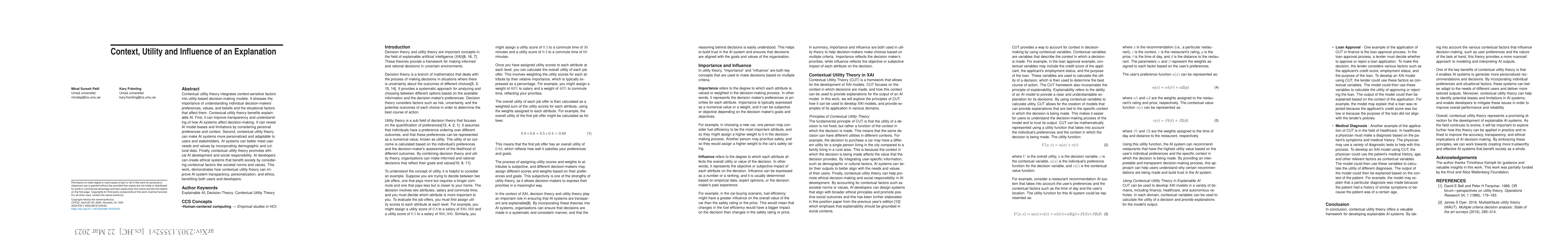 Thumbnail for Context, Utility and Influence of an Explanation