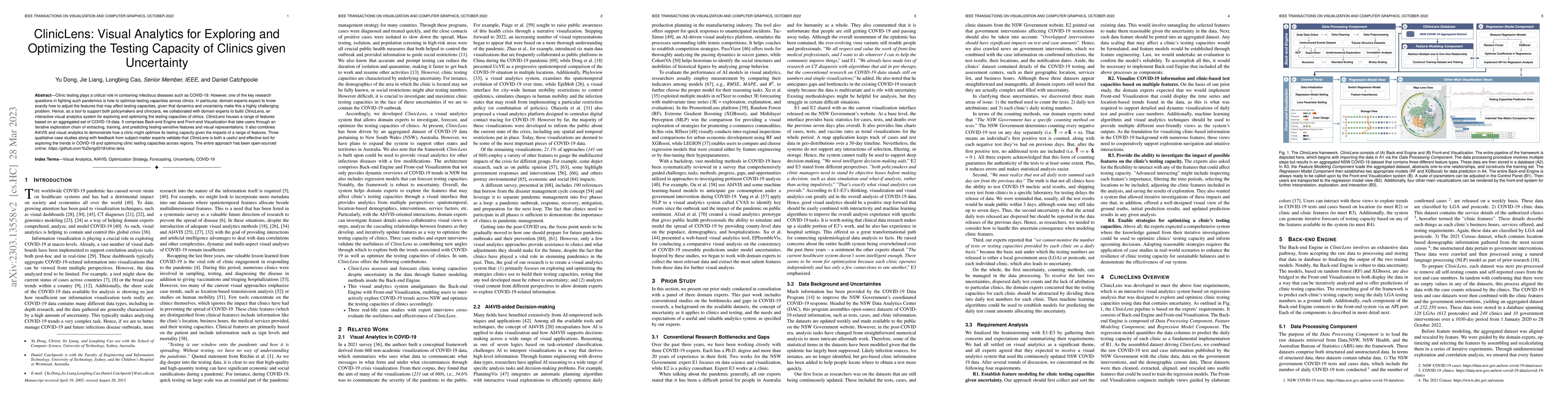 Thumbnail for ClinicLens: Visual Analytics for Exploring and Optimizing the Testing
  Capacity of Clinics given Uncertainty