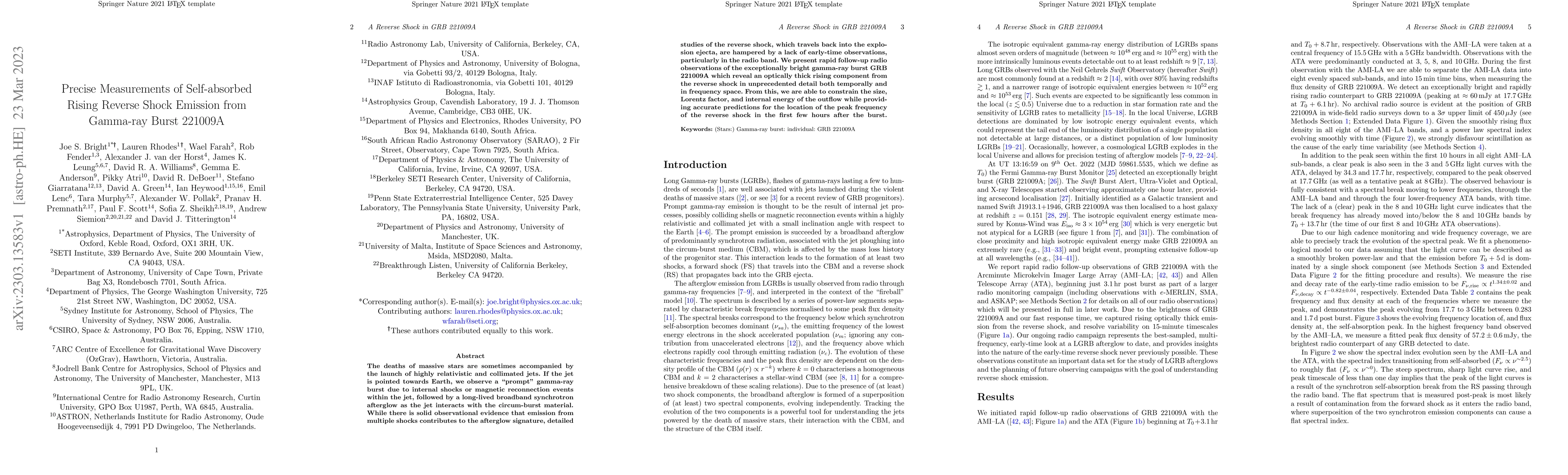 Thumbnail for Precise Measurements of Self-absorbed Rising Reverse Shock Emission from
  Gamma-ray Burst 221009A