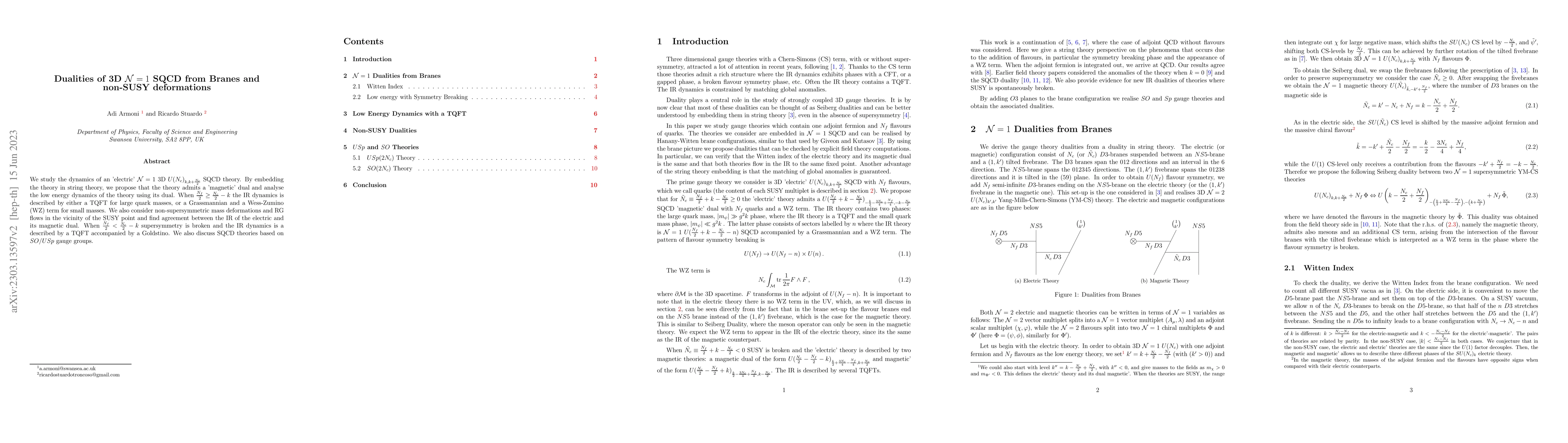 Thumbnail for Dualities of 3D $\mathcal{N}=1$ SQCD from Branes and non-SUSY
  deformations