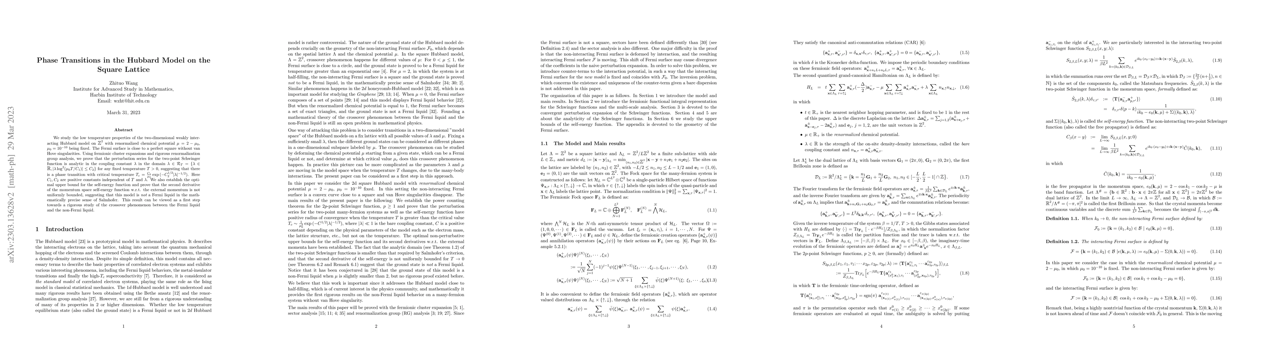 Thumbnail for Phase Transitions in the Hubbard Model on the Square Lattice