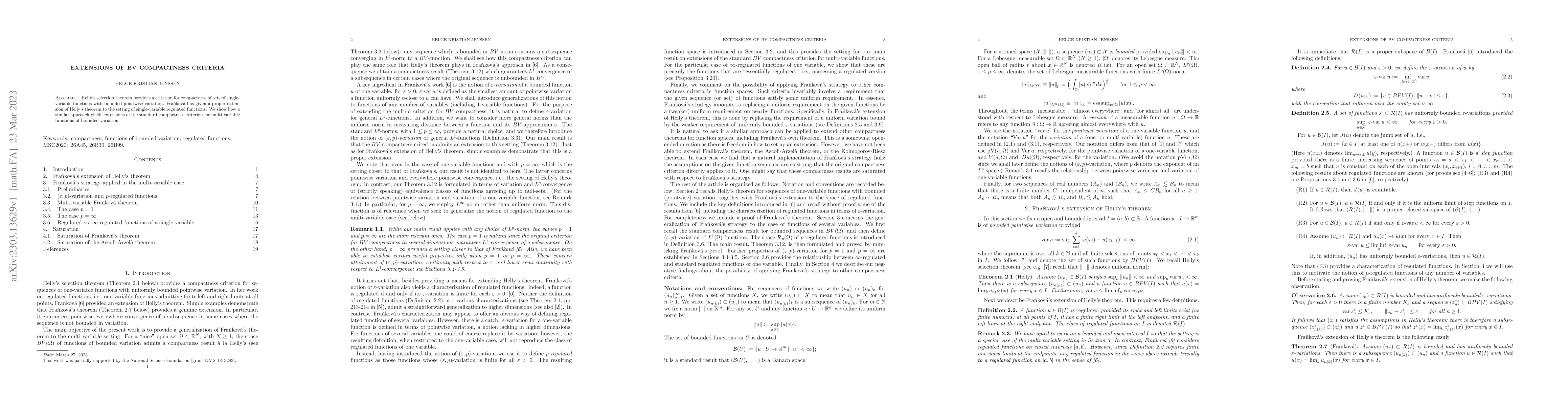Thumbnail for Extensions of BV compactness criteria