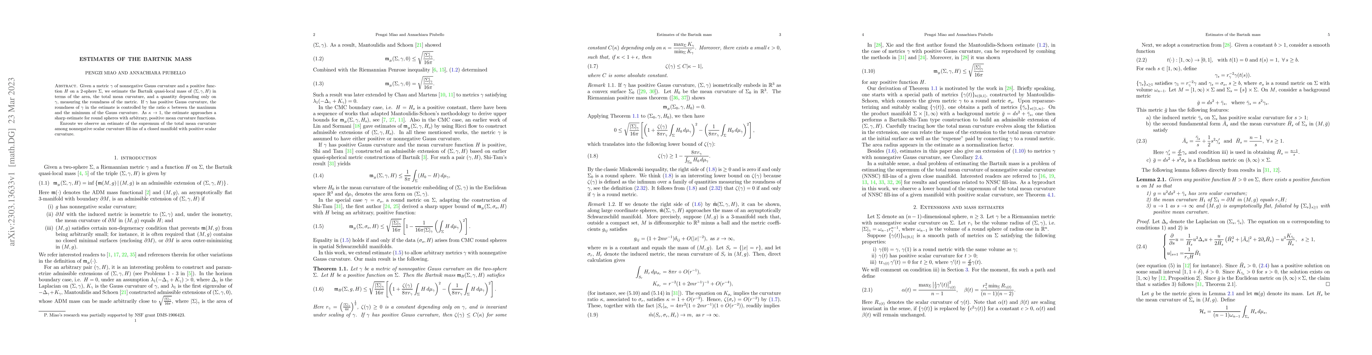 Thumbnail for Estimates of the Bartnik mass