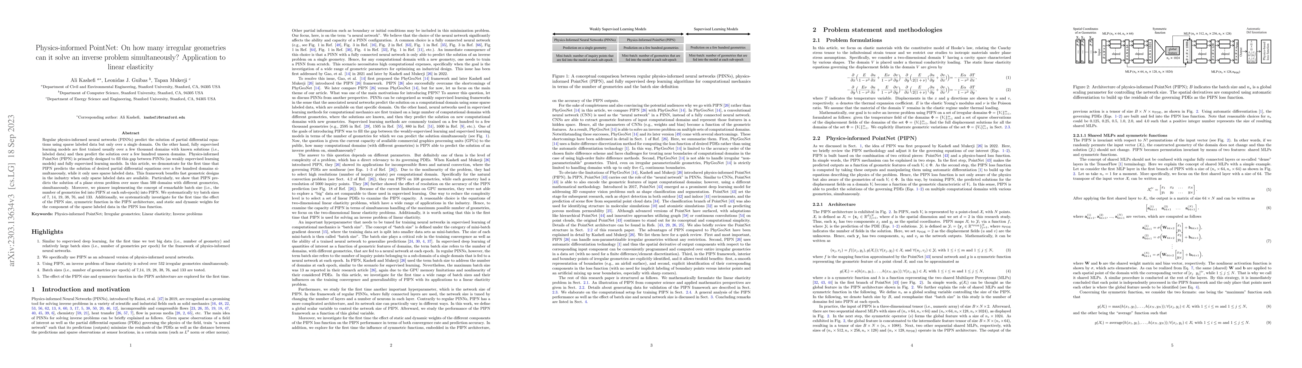 Thumbnail for Physics-informed PointNet: On how many irregular geometries can it solve
  an inverse problem simultaneously? Application to linear elasticity